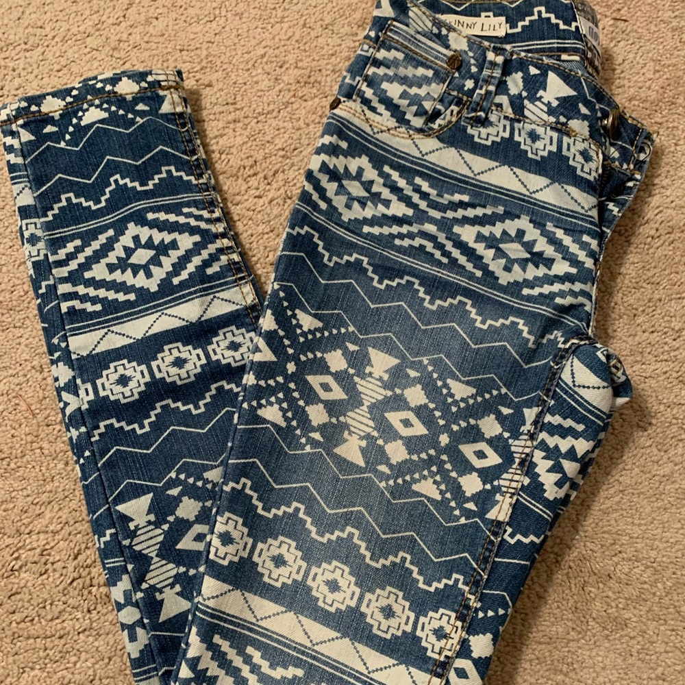 Tribal Patterned Denim Jeans